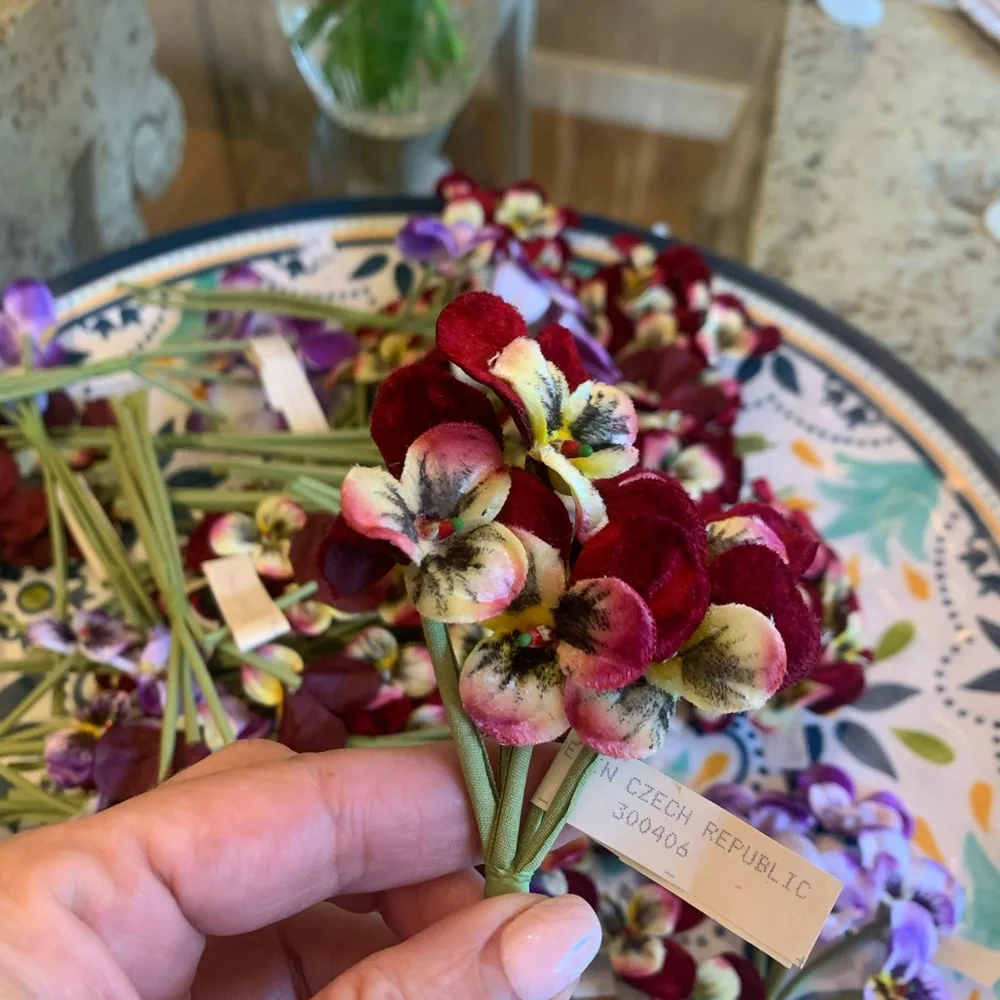 Vintage Velvet Flowers from Czech Republic Red Pansy Bouquet